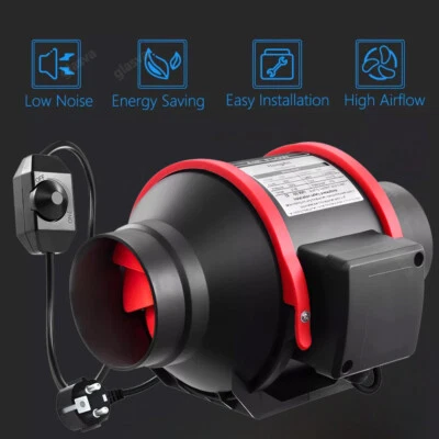 DENOTIP Rohrventilator 100mm Regelbar-230V Leise -EU Stecker Gebläse Kanal Lüfter Abluft