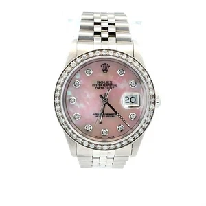 Rolex Datejust 16234 36mm Pink MOP Diamond Dial Diamond Bezel Jubilee Stainless - Picture 1 of 8