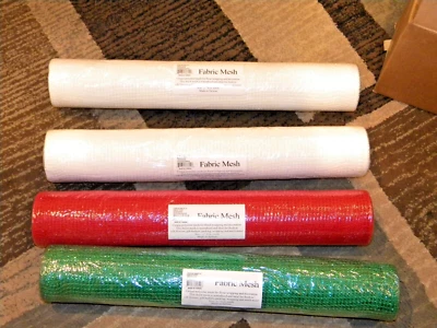 Lot of 4 Rolls Fabric Mesh 21" x 10 yards Green / Red/ White colors - Image 1 of 4