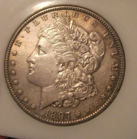 1897 Morgan Silver Dollar -  AU Details,  Lightly Toned, 4549 Cover