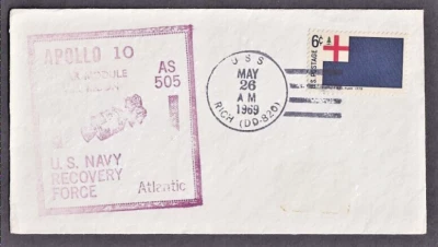 US #1351 APOLLO 10/AS505 LUNAR MODULE OVER MOON U.S. NAVY ATLANTIC RECOVERY 1969 - Image 1 of 2