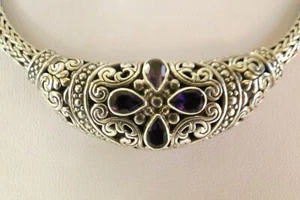 Purple Amethyst Ornate Balinese 925 Sterling Silver Chain Necklace - Picture 1 of 6