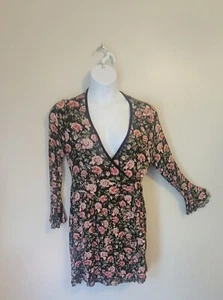Vestido Xhilaration Romántico Negro Floral Look XL Manga Campana - Imagen 1 de 7