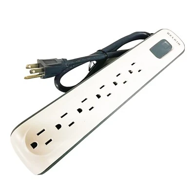 Belkin 6 Outlet Power Strip Surge Protector White Gray Short Cord BV106000-2.5 - Image 1 of 4