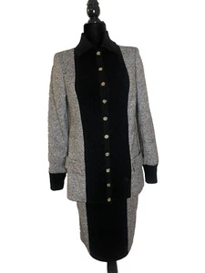 XS Valentino Boutique Gonna Tuta con Sciarpa Tweed Maglia Maglione Grigio Nero Rosa - Foto 1 di 20