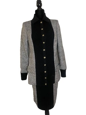 XS Valentino Boutique Falda Traje con Bufanda Tweed Tejido Suéter Gris Negro Rosa Foto 1 de 4
