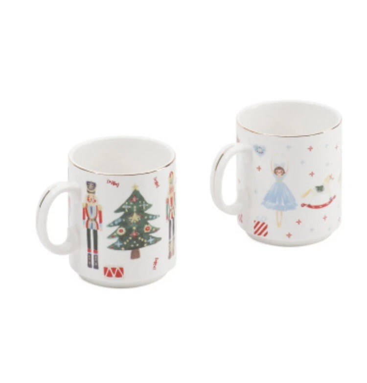 Grace Teaware Nutcracker Ballet Christmas Tree Clara Porcelain MUG Set 2 New