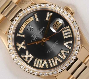 Rolex Men 18038 Day-Date 36mm President 18k Gold-Gray Roman Dial-Diamond Bezel - Picture 1 of 7