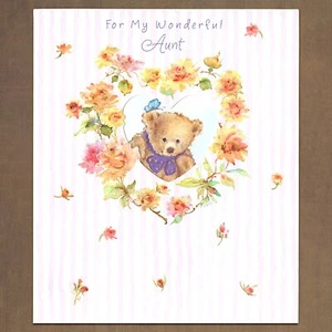 Tarjeta del Día de la Madre con sello vintage de Mary Hamilton para tía, flores de oso sin usar - Imagen 1 de 7