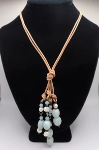 Sterling Silver 925 Heart Padlock Pearl & Chalcedony Bead Necklace 18" CJ012 - Picture 1 of 3