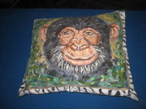 Handbemaltes Affe Schimpansenkissen 16"" x 16"" selten EUC - Bild 1 von 5