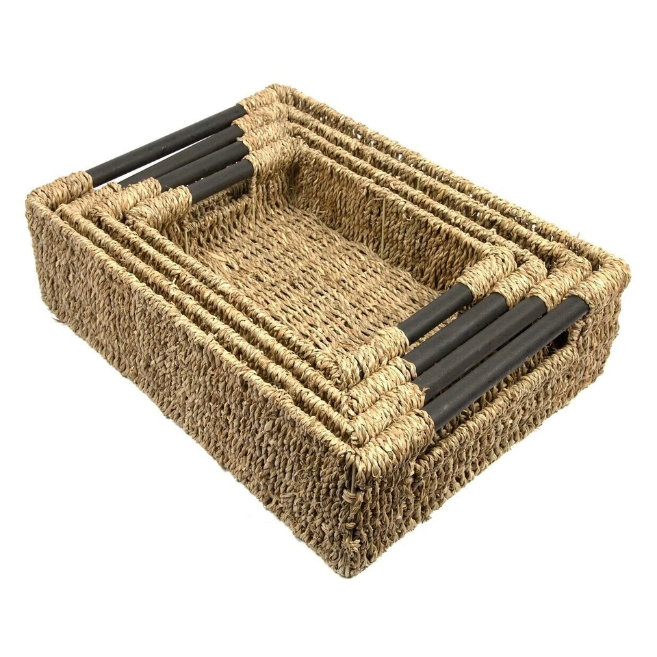Small/Medium/Large Seagrass Storage Basket with Wooden Handle Hamper Gift Box - Image 1 of 1