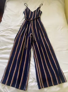 Fashion Nova Jumpsuit Womens Large Split Leg Stripe Pants Ring Zipper - Picture 1 of 5