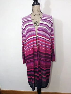 Catherines 4X Cárdigan Suéter Púrpura Rosa Rayas Frente Abierto Largo Ligero Foto 1 de 4