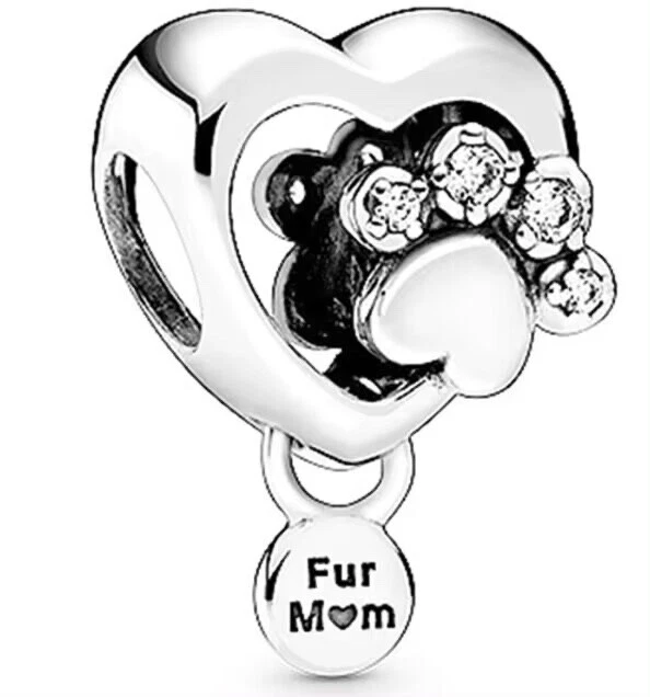  Brillante Pata Estampado y Corazón Auténtico Dije Plata - 798873c01 Foto 1 de 1