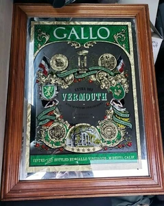 GALLO Extra Dry Vermouth wood framed mirror sign 21"x16" VTG - Picture 1 of 11