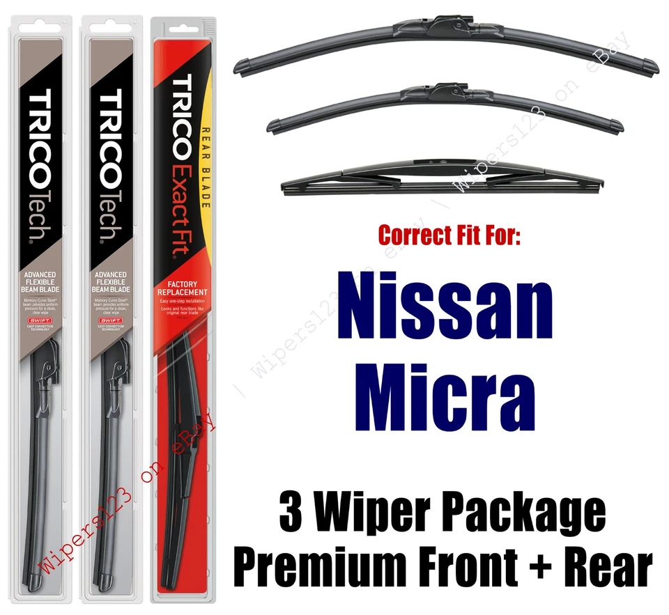 Wipers 3-Pack Premium Beam Wiper Blades fits 2015+ Nissan Micra- 19240/130/12-B - Image 1 of 1