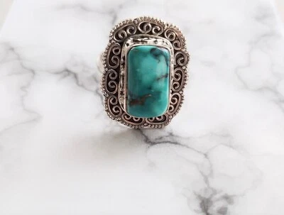 Anillo de plata de ley 925 turquesa azul natural talla 10 joyería del día de la madre  Foto 1 de 4