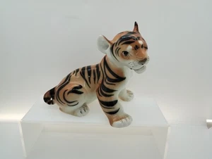 Vintage Lomonosov Made In USSR 5" Tiger Cub Porcelain Figurine Red Back Mark - Picture 1 of 15