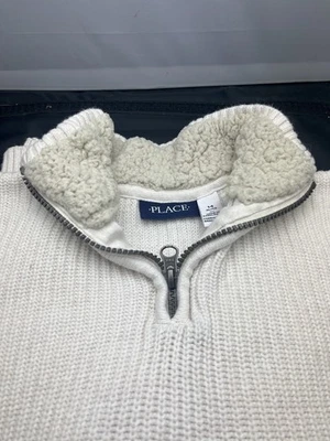 Suéter The Children's Place Boys Off White/Castanho Claro 1/4 Zíper - Tamanho XL (14) - Imagem 1 de 4