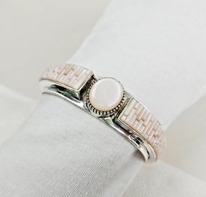 Vintage Sterling Silber 925 Témé signiert Navajo Armreif Armreif Armband rosa Koralle - Bild 1 von 11