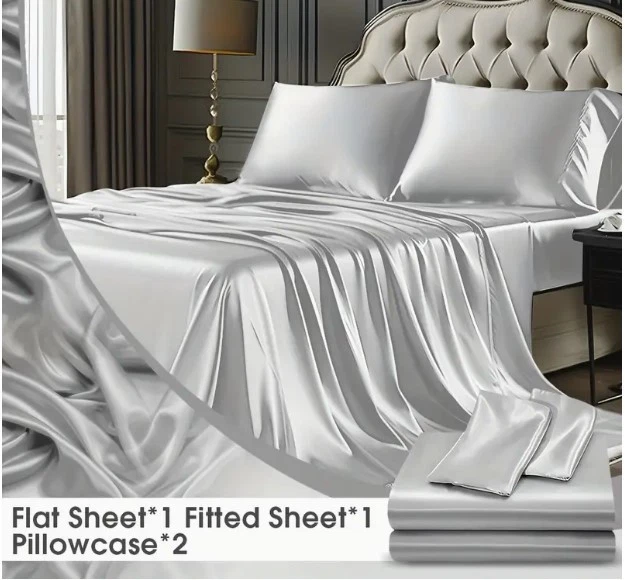 Juego de sábanas de satén de refrigeración 4 piezas, resistente al encogimiento, resistente a la decoloración Foto 1 de 4