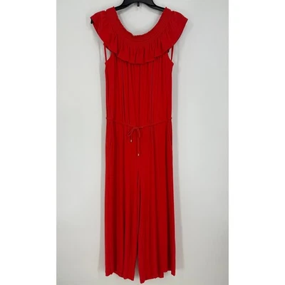 Mono Ralph Lauren Rojo Volantes Fuera del Hombro Pierna Ancha L Mujer Recortado Foto 1 de 4