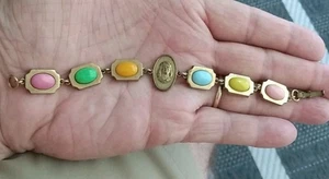 Antique BRASS girls Multi Color Stone Link Bracelet 6 Inches  - Bild 1 von 12
