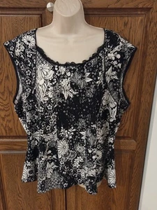 Studio 1940 Women Top 22W/24W Black Floral Print Poly Blend Sleeveless Tank Fit - Picture 1 of 8