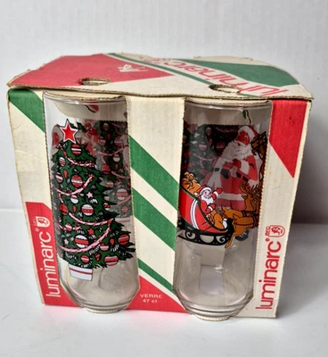 Juego de 4 vasos navideños vintage Luminarc "Santa Cooler" 16 oz EE. UU. NOS Foto 1 de 4