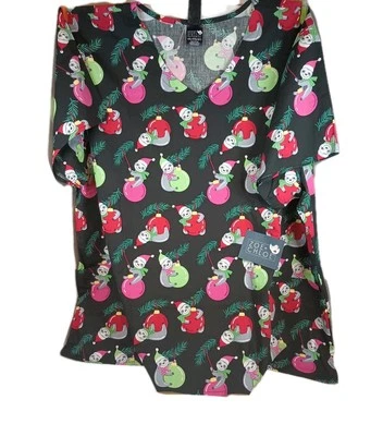 Slouths on Christmas Ornaments Black Scrub Top New Cassandra O Choice 4XL or 5XL - Image 1 of 4
