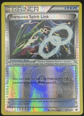 Pokemon TCG Mega Rayquaza Spirit Link Reverse Holo XY Roaring Skies 87/108 LP - Image 1 of 2