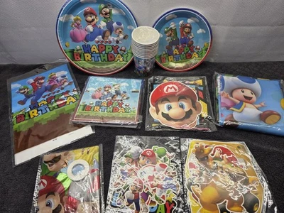 Mario Brothers Fiesta de Cumpleaños Telón de Fondo Banner Platos Tazas Globos Decoración de Pasteles Foto 1 de 4