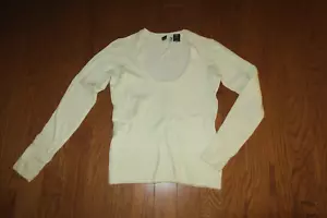 M 10❤️ VICTORIA'S SECRET MODA INT❤️ STRETCH SWEATER SCOOP NECK ❤️ 22% WOOL IVORY - Picture 1 of 4