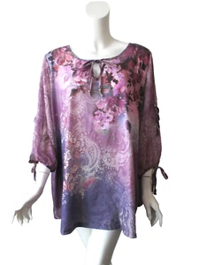 NWT Catherines Pink Purple Floral Paisley Cold Shoulder  Keyhole Neck Top 1X - Picture 1 of 8