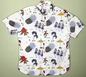 Zip Code Ricky Singh Hawaiihemd Herren XL schmal weiß Blumen tanzend Hula Girl - Bild 1 von 5