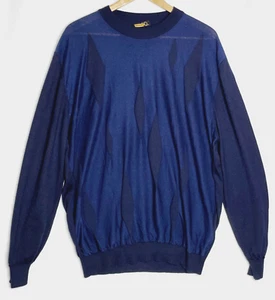 Zilli Sweater Cashmere Silk Size 62 Pullover Mens Blue Diamond Shapes - Picture 1 of 11
