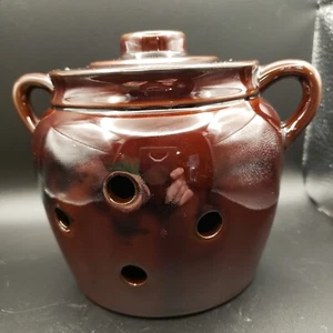 Vintage Brown Crock Garlic Or Onion Storage - Picture 1 of 10