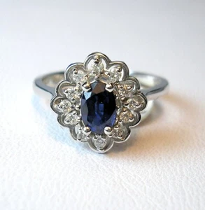 0.64 ct Natural Blue Sapphire & Diamonds 14K White Gold Ring Was $1,095 Video - Picture 1 of 9