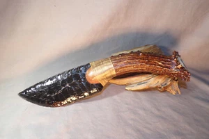 Large Indian Head Nickel Lace and Red Obsidian Cody Knife Flint Knapping COA - Picture 1 of 6