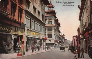 Grant Ave. Sing Fat Co.Chinatown Street Scene San Francisco,CA 1910's Postcard  - Picture 1 of 2