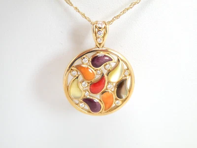 Autêntico pingente de ouro amarelo 14k Kabana ostra espinhosa mista, incrustação esfregão, diamante - Imagem 1 de 4