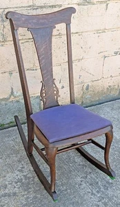 Antique Vintage Old SOLID Oak Wood Wooden Kid Porch Patio Knitting Rocking Chair - Picture 1 of 10