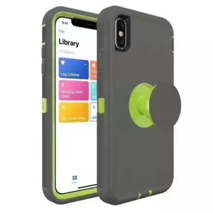 Multi Layer Rugged Protective Case Cover for iPhone XS Max w/ pop up Grip Holder - Picture 1 of 4