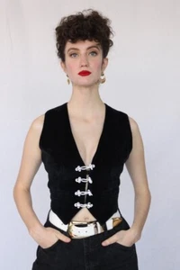 1990s Fritzi Black Velveteen Vest - Picture 1 of 6