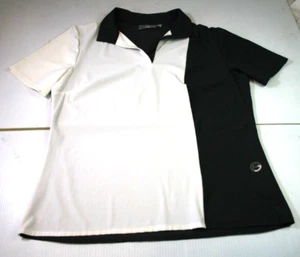 Foray Golf V Neck Polo Womens Large Collared Short Sleeve Shirt White/Dark Gray - Picture 1 of 8