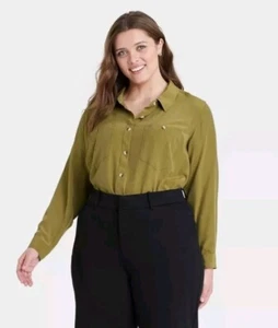Ava & Viv Damen Übergröße (X,1X,2X,3X,4x) oliv Knopfleiste Shirt Bluse NEU - Bild 1 von 6
