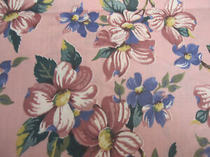Polished Cotton Fabric Large Floral Mauve Blue  Marcus Brothers BTY x44
