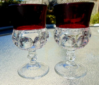 EAPG*** RUBY STAINED = KINGS CROWN = 4" WINE = 1890'S ERA - 12 Available - Image 1 of 3