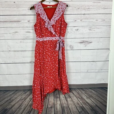 Vestido Parker Mujer 10 Rojo Floral Volantes Asimétrico Sin Mangas Seda Línea A Foto 1 de 4